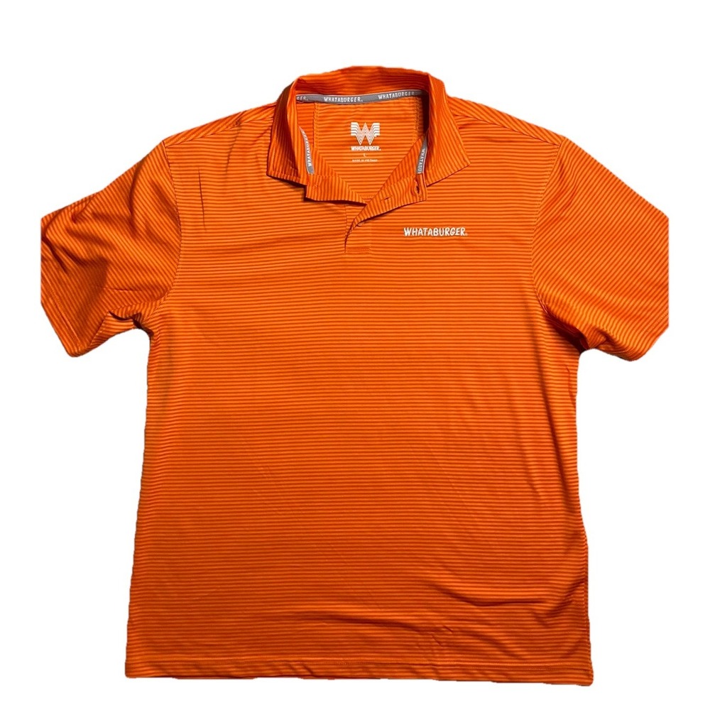 Whataburger Polo Shirt Men's Large Orange Striped Short Sleeve Uniform Work Golf